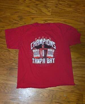 Tampa Bay Buccaneers Men's Red 2002 and 2020 World Champions T-Shirt